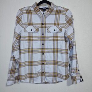 Patagonia Mens Organic Cotton Plaid Flannel Button Up Shirt White Yellow S